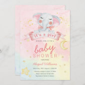Elefantenmädchen mit Sternen Babydusche Einladung (Vorne/Hinten)