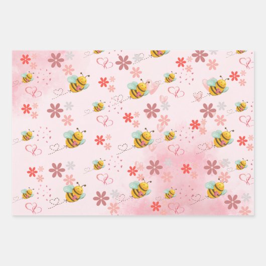 Elefantenmäuse, Katzen, Bienenrosa Wrapping Paper Geschenkpapier Set (Vorderseite 3)