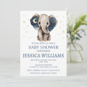 Elefantenmond und Sterne Babydusche Einladung (Stehend Vorderseite)