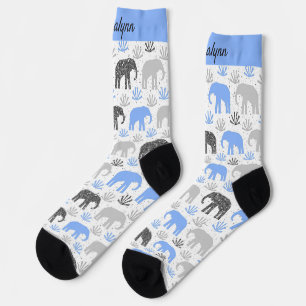Elefantenmuster graublaue Glitterie mit Namen Socken