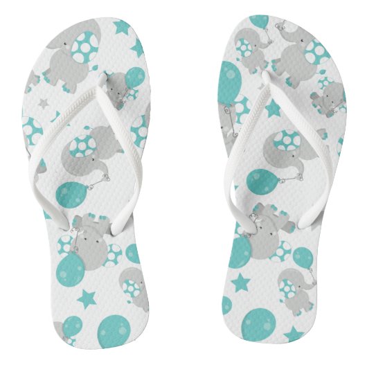 Elefantenmuster, Niedliche Elefanten - Blau grau Badesandalen (Fußbett)