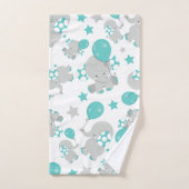 Elefantenmuster, Niedliche Elefanten - Blau grau Badhandtuch Set (Handtuch)