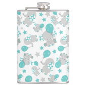 Elefantenmuster, Niedliche Elefanten - Blau grau Flachmann (Vorderseite)