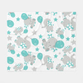 Elefantenmuster, Niedliche Elefanten - Blau grau Fleecedecke (Vorderseite (Horizontal))