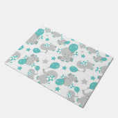 Elefantenmuster, Niedliche Elefanten - Blau grau Fußmatte (Schrägansicht)