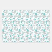 Elefantenmuster, Niedliche Elefanten - Blau grau Geschenkpapier Set (Vorderseite)