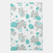 Elefantenmuster, Niedliche Elefanten - Blau grau Geschirrtuch (Vertikal)