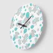 Elefantenmuster, Niedliche Elefanten - Blau grau Große Wanduhr (Winkel)