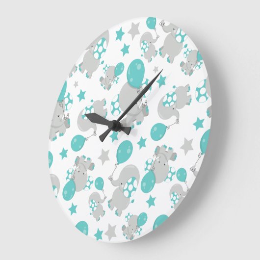 Elefantenmuster, Niedliche Elefanten - Blau grau Große Wanduhr (Winkel)