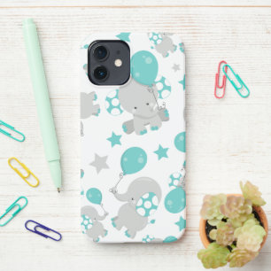 Elefantenmuster, Niedliche Elefanten - Blau grau iPhone 12 Hülle