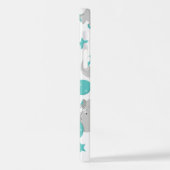 Elefantenmuster, Niedliche Elefanten - Blau grau iPhone Hülle (Linke Seite)