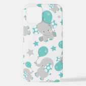 Elefantenmuster, Niedliche Elefanten - Blau grau iPhone Hülle (Rückseite)