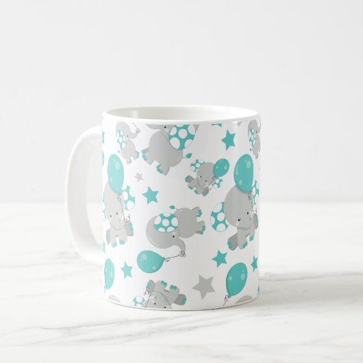 Elefantenmuster, Niedliche Elefanten - Blau grau Kaffeetasse (Vorderseite Links)