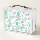 Elefantenmuster, Niedliche Elefanten - Blau grau Metall Brotdose (Rückseite)