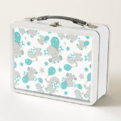 Elefantenmuster, Niedliche Elefanten - Blau grau Metall Brotdose (Vorderseite)