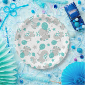 Elefantenmuster, Niedliche Elefanten - Blau grau Pappteller (Party)