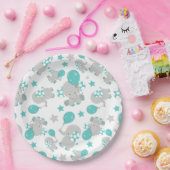 Elefantenmuster, Niedliche Elefanten - Blau grau Pappteller (Party)