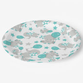 Elefantenmuster, Niedliche Elefanten - Blau grau Pappteller (Schrägansicht)