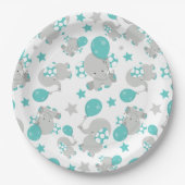 Elefantenmuster, Niedliche Elefanten - Blau grau Pappteller (Vorderseite)