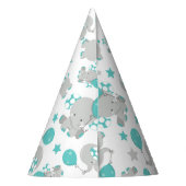 Elefantenmuster, Niedliche Elefanten - Blau grau Partyhütchen (Rückseite)