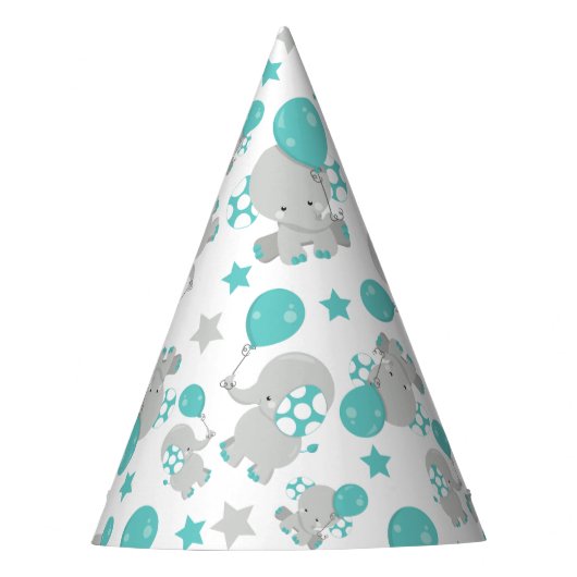 Elefantenmuster, Niedliche Elefanten - Blau grau Partyhütchen (Vorderseite)
