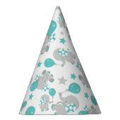 Elefantenmuster, Niedliche Elefanten - Blau grau Partyhütchen (Rechts)