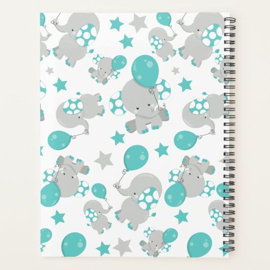 Elefantenmuster, Niedliche Elefanten - Blau grau Planer (Rückseite)