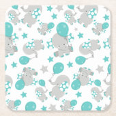 Elefantenmuster, Niedliche Elefanten - Blau grau Rechteckiger Pappuntersetzer (Vorderseite)