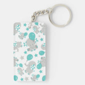 Elefantenmuster, Niedliche Elefanten - Blau grau Schlüsselanhänger (Rückseite)