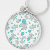 Elefantenmuster, Niedliche Elefanten - Blau grau Schlüsselanhänger (Vorne)