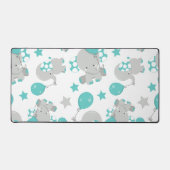 Elefantenmuster, Niedliche Elefanten - Blau grau Schreibtischunterlage (Vorderseite)