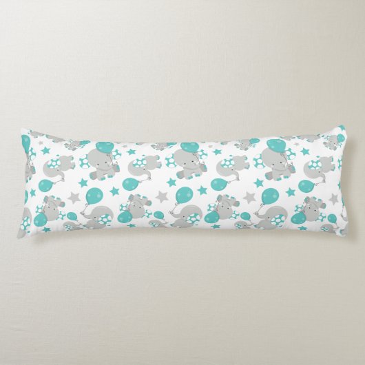 Elefantenmuster, Niedliche Elefanten - Blau grau Seitenschläferkissen (Vorderseite)