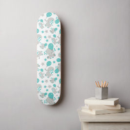 Elefantenmuster, Niedliche Elefanten - Blau grau Skateboard