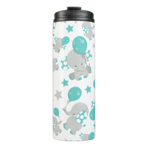 Elefantenmuster, Niedliche Elefanten - Blau grau Thermosbecher