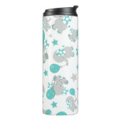 Elefantenmuster, Niedliche Elefanten - Blau grau Thermosbecher (Nach links gedreht)