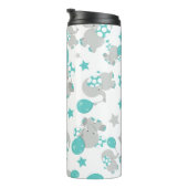 Elefantenmuster, Niedliche Elefanten - Blau grau Thermosbecher (Nach rechts gedreht)