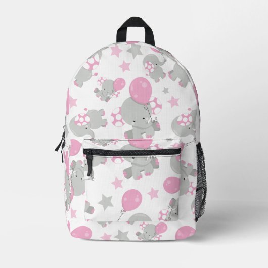 Elefantenmuster, Niedliche Elefanten - rosa grau Bedruckter Rucksack (Vorderseite)