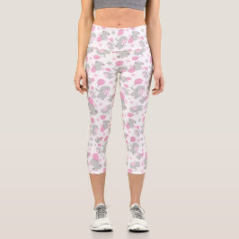 Elefantenmuster, Niedliche Elefanten - rosa grau Capri Leggings