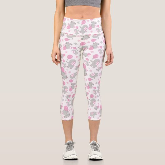 Elefantenmuster, Niedliche Elefanten - rosa grau Capri Leggings (Vorderseite)