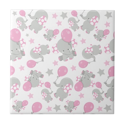 Elefantenmuster, Niedliche Elefanten - rosa grau Fliese (Vorderseite)