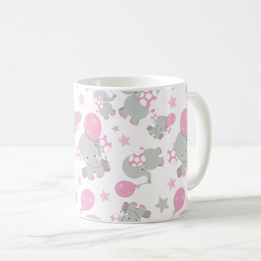 Elefantenmuster, Niedliche Elefanten - rosa grau Kaffeetasse (VorderseiteRechts)