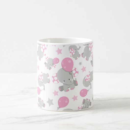 Elefantenmuster, Niedliche Elefanten - rosa grau Kaffeetasse (Mittel)