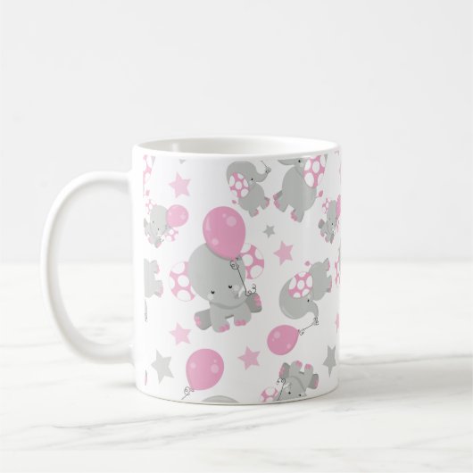 Elefantenmuster, Niedliche Elefanten - rosa grau Kaffeetasse (Links)
