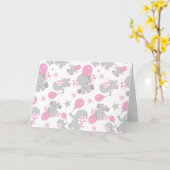 Elefantenmuster, Niedliche Elefanten - rosa grau Karte (Gelbe Blume)