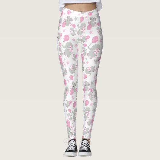 Elefantenmuster, Niedliche Elefanten - rosa grau Leggings (Vorderseite)