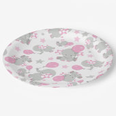 Elefantenmuster, Niedliche Elefanten - rosa grau Pappteller (Schrägansicht)