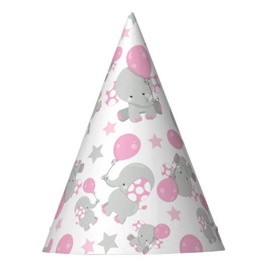 Elefantenmuster, Niedliche Elefanten - rosa grau Partyhütchen (Vorderseite)