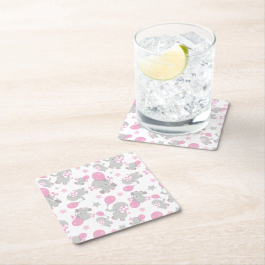 Elefantenmuster, Niedliche Elefanten - rosa grau Rechteckiger Pappuntersetzer (Vor Ort)