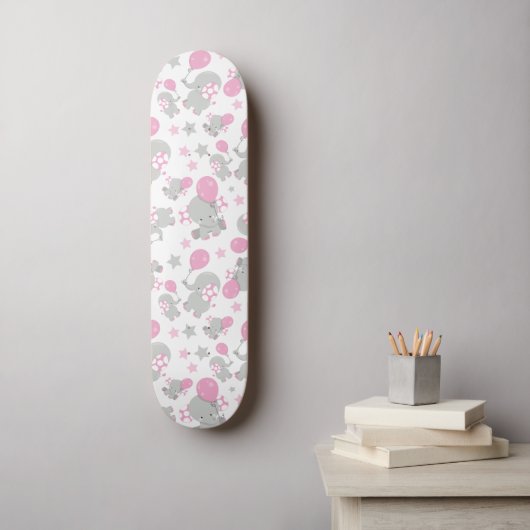 Elefantenmuster, Niedliche Elefanten - rosa grau Skateboard (Wandkunst)