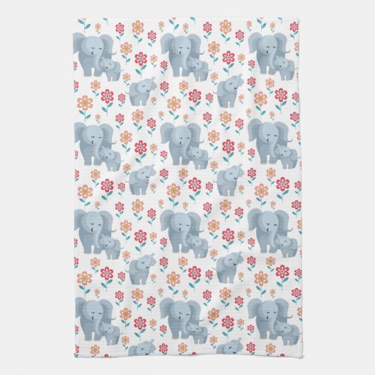Elefantenmutter, Baby-Blume-Muster Mutter Geschirrtuch (Vertikal)